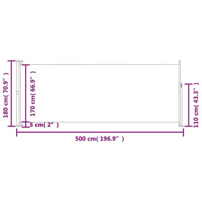 vidaXL Patio Retractable Side Awning 70.9"x196.9" Cream