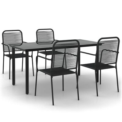 vidaXL 5 Piece Patio Dining Set Black Cotton Rope and Steel