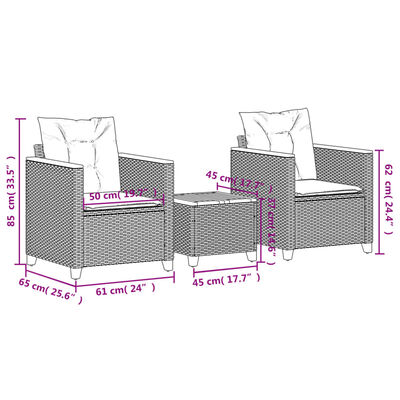 vidaXL 3 Piece Bistro Set with Cushions Beige Poly Rattan Acacia Wood