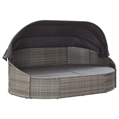 vidaXL Patio Lounge Bed with Canopy Poly Rattan Gray