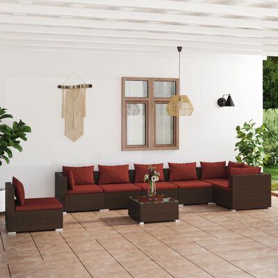 vidaXL 8 Piece Patio Lounge Set with Cushions Poly Rattan Brown