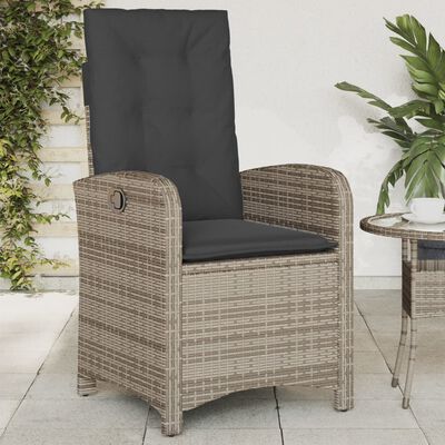 vidaXL Reclining Patio Chair with Cushions Gray Poly Rattan