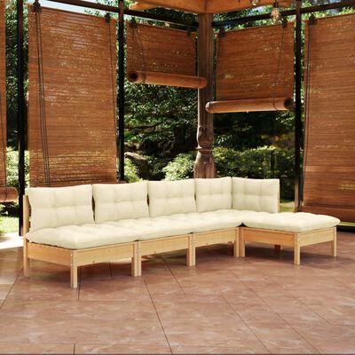 vidaXL 5 Piece Patio Lounge Set with Cream Cushions Pinewood