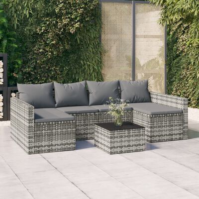 vidaXL 2 Piece Patio Lounge Set with Cushions Gray Poly Rattan