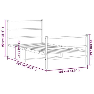 vidaXL Metal Bed Frame without Mattress with Footboard White 39.4"x78.7"