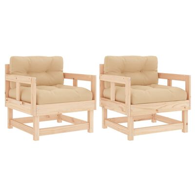 vidaXL Patio Chairs with Cushions 2 pcs Solid Wood Pine