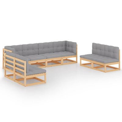 vidaXL 8 Piece Patio Lounge Set with Cushions Solid Wood Pine