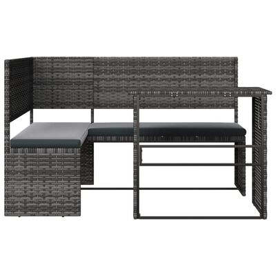 vidaXL Patio Sofa with Table and Cushions L-Shaped Gray Poly Rattan