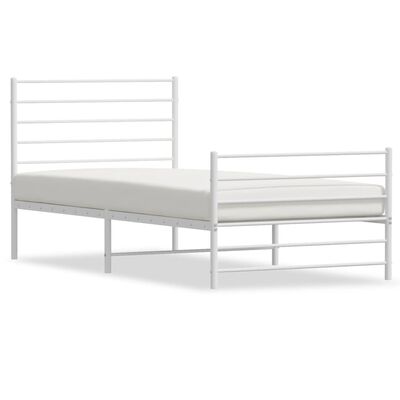 vidaXL Metal Bed Frame without Mattress with Footboard White 39.4"x74.8"