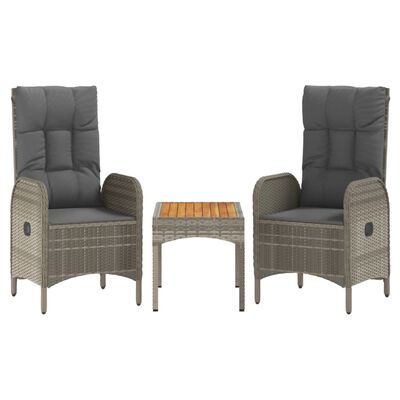 vidaXL 3 Piece Patio Lounge Set with Cushions Gray Poly Rattan