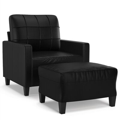 vidaXL Sofa Chair with Footstool Black 23.6" Faux Leather