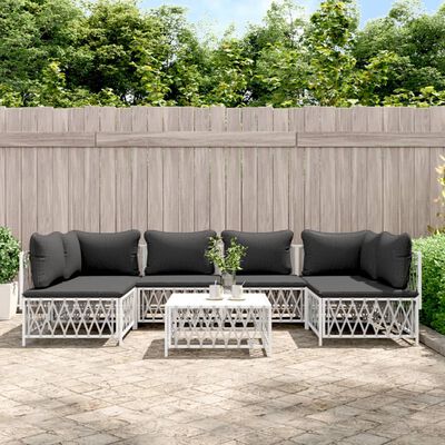 vidaXL 7 Piece Patio Lounge Set with Cushions White Steel