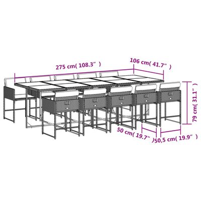 vidaXL 11 Piece Patio Dining Set with Cushions Black Poly Rattan