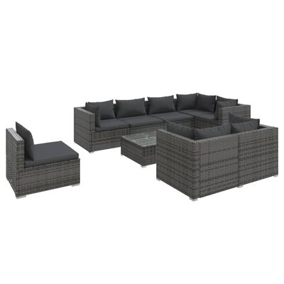 vidaXL 9 Piece Patio Lounge Set with Cushions Poly Rattan Gray