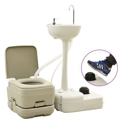 Abstractie Religieus neerhalen vidaXL Portable Camping Toilet 2.6+2.6 gal and Handwash Stand 5.3 gal Set  Gray | vidaXL.com