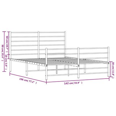 vidaXL Metal Bed Frame without Mattress with Footboard White 53.1"x74.8"