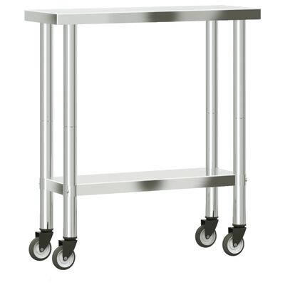 vidaXL Kitchen Work Table with Wheels 32.5"x11.8"x33.5" Stainless Steel