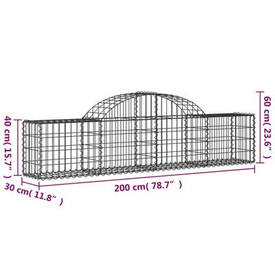 vidaXL Arched Gabion Baskets 2 pcs 78.7"x11.8"x15.7"/23.6" Galvanized Iron