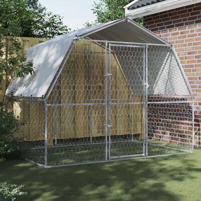 vidaXL Dog Cages with Roof and Door Silver Galvanized Steel