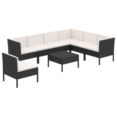 vidaXL 8 Piece Patio Lounge Set with Cushions Poly Rattan Black