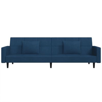 vidaXL 2-Seater Sofa Bed with Two Pillows Blue Velvet