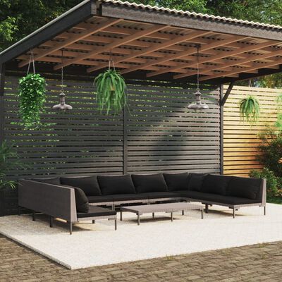 vidaXL 10 Piece Patio Lounge Set with Cushions Poly Rattan Dark Gray