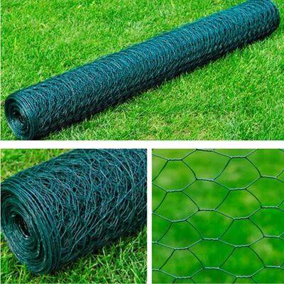 vidaXL Mesh Fence Galvanized Steel Hexagon 3.3'x82' Dark Green