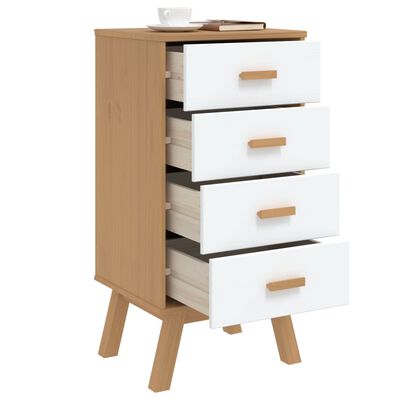 vidaXL Bedside Cabinet OLDEN White and Brown Solid Wood Pine