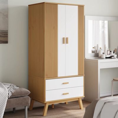 vidaXL Wardrobe OLDEN White and Brown 30.1"x20.9"x67.7" Solid Wood Pine