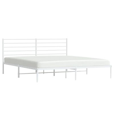 vidaXL Metal Bed Frame without Mattress with Headboard White 76"x79.9"