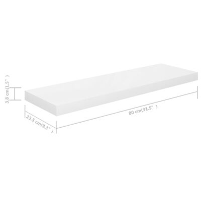 vidaXL Floating Wall Shelves 2 pcs High Gloss White 31.5"x9.3"x1.5" MDF