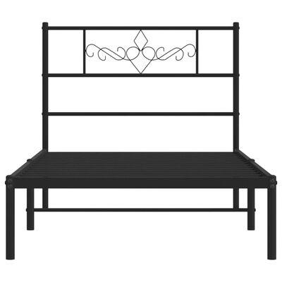 vidaXL Metal Bed Frame without Mattress with Headboard Black 39.4"x78.7"