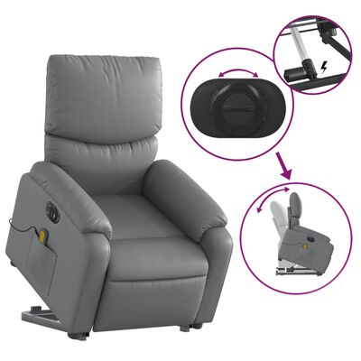 vidaXL Electric Stand up Massage Recliner Chair Gray Faux Leather