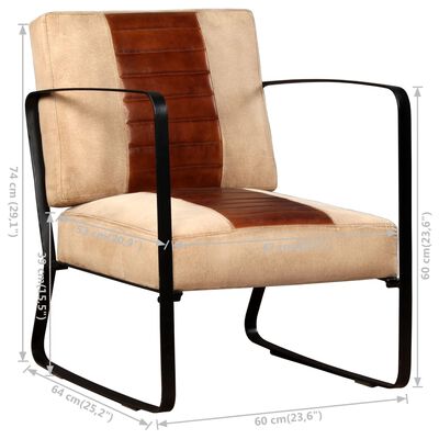 vidaXL Lounge Chair Brown Genuine Leather and Canvas