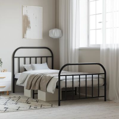 vidaXL Metal Bed Frame without Mattress with Footboard Black 39.4"x78.7"