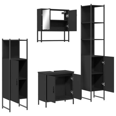 vidaXL 4 Piece Bathroom Furniture Set Black Engineered Wood