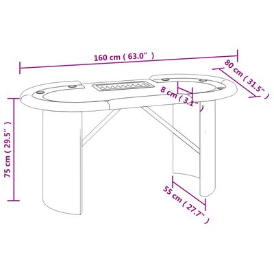 vidaXL 10-Player Poker Table with Chip Tray Blue 63"x31.5"x29.5"