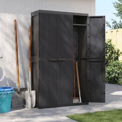 vidaXL Outdoor Storage Cabinet Black 38.2"x14.6"x65" PP