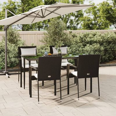 vidaXL 5 Piece Patio Dining Set with Cushions Black Poly Rattan