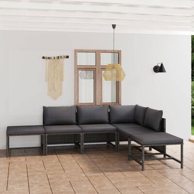 vidaXL 6 Piece Patio Lounge Set with Cushions Poly Rattan Gray