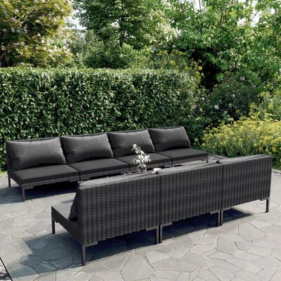 vidaXL 8 Piece Patio Lounge Set with Cushions Poly Rattan Dark Gray