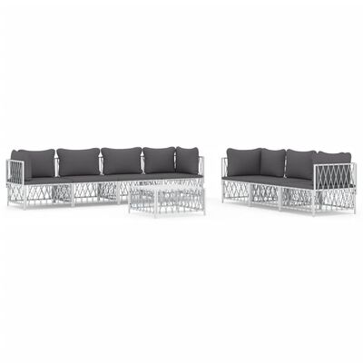 vidaXL 8 Piece Patio Lounge Set with Cushions White Steel