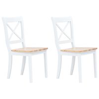 vidaXL Dining Chairs 2 pcs White and Light Wood Solid Rubber Wood