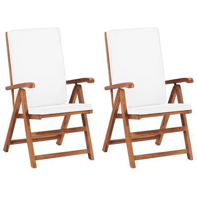 vidaXL Reclining Patio Chairs with Cushions 2 pcs Solid Teak Wood Cream