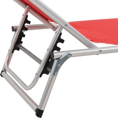 vidaXL Folding Sun Lounger with Roof Aluminum and Textilene Red