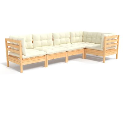 vidaXL 5 Piece Patio Lounge Set with Cream Cushions Pinewood