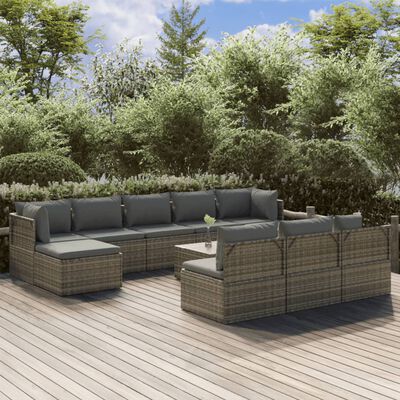 vidaXL 11 Piece Patio Lounge Set with Cushions Gray Poly Rattan