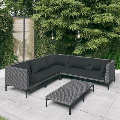 vidaXL 6 Piece Patio Lounge Set with Cushions Poly Rattan Dark Gray