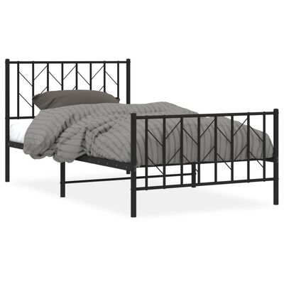 vidaXL Metal Bed Frame without Mattress with Footboard Black 39.4"x78.7"