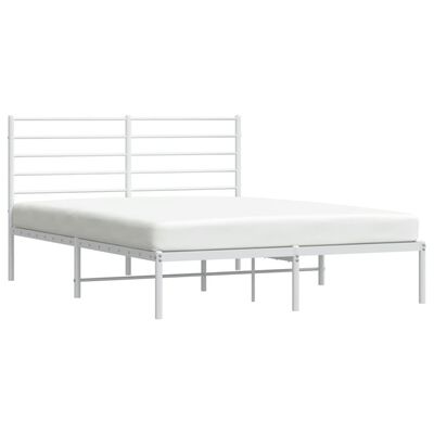 vidaXL Metal Bed Frame without Mattress with Headboard White 53.1"x74.8"